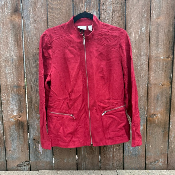 Chico's Jackets & Blazers - Chico's Women’s Red Lightweight Full Zip Fitted Blazer Jacket Size 1 Medium